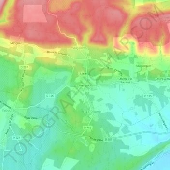 Mapa topográfico Gattigues, altitud, relieve