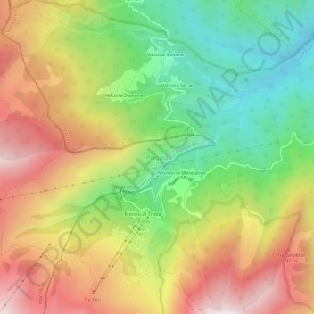 Mapa topográfico Piaggia, altitud, relieve