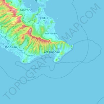 Mapa topográfico East Honolulu, altitud, relieve