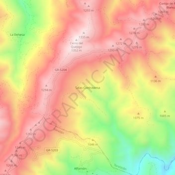 Mapa topográfico Salas-Contraviesa, altitud, relieve