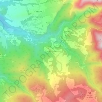 Mapa topográfico Cornillo Nuovo, altitud, relieve