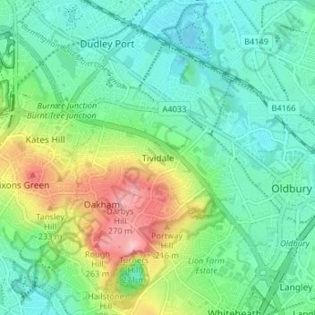 Mapa topográfico Tividale, altitud, relieve