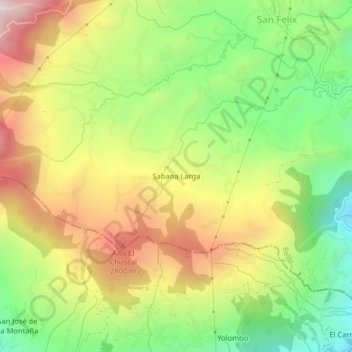 Mapa topográfico Sabana Larga, altitud, relieve
