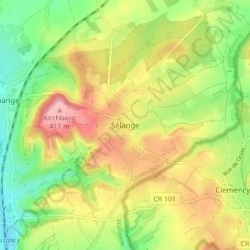 Mapa topográfico Sélange, altitud, relieve