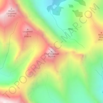 Mapa topográfico Wind Mountain, altitud, relieve
