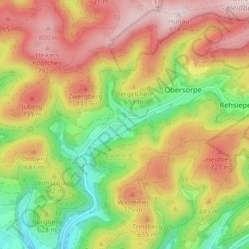 Mapa topográfico Mittelsorpe, altitud, relieve