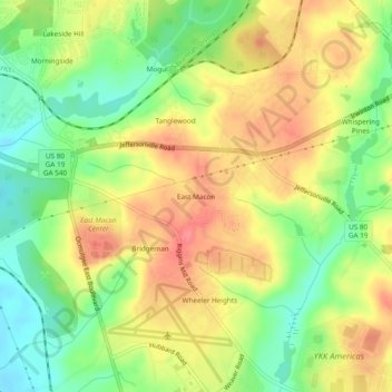 Mapa topográfico East Macon, altitud, relieve