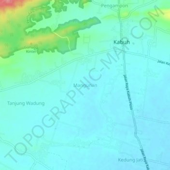 Mapa topográfico Mangunan, altitud, relieve
