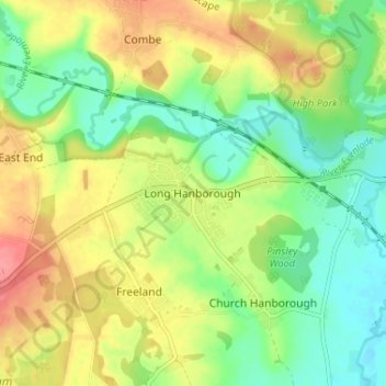Mapa topográfico Long Hanborough, altitud, relieve