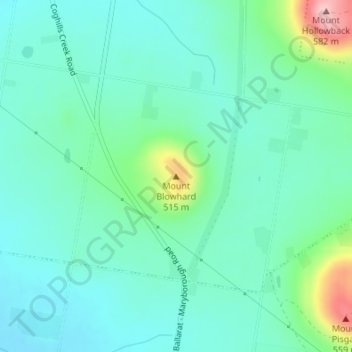 Mapa topográfico Mount Blowhard, altitud, relieve