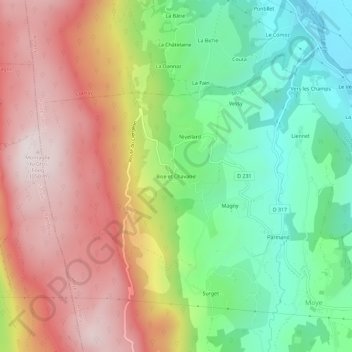 Mapa topográfico Bise et Chavanel, altitud, relieve