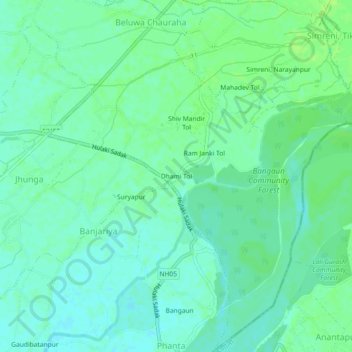 Mapa topográfico Dhami Tol, altitud, relieve