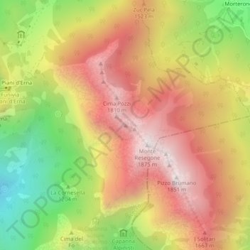 Mapa topográfico Punta Manzoni, altitud, relieve