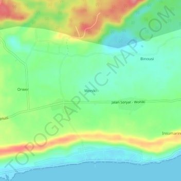 Mapa topográfico Woniki, altitud, relieve