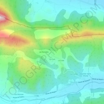 Mapa topográfico La Fontaine, altitud, relieve