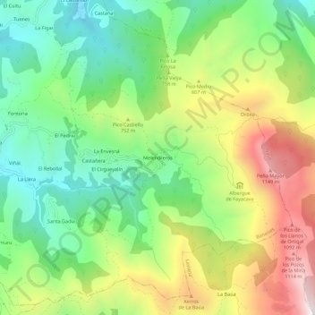Mapa topográfico Melendreros, altitud, relieve