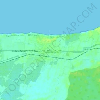 Mapa topográfico Thangachimadam, altitud, relieve