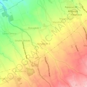 Mapa topográfico Matagbak II, altitud, relieve