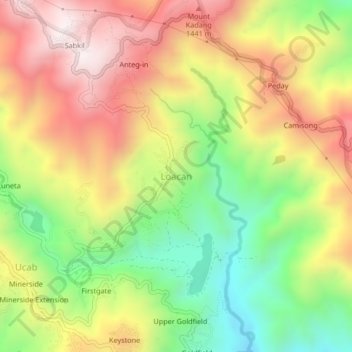 Mapa topográfico Loacan, altitud, relieve