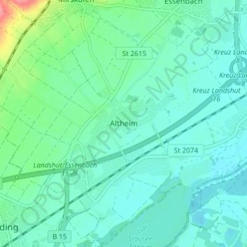 Mapa topográfico Altheim, altitud, relieve