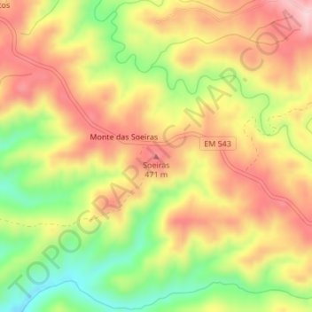 Mapa topográfico Soeiras, altitud, relieve