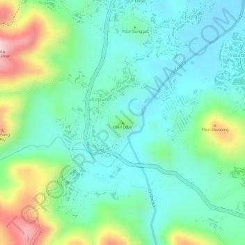 Mapa topográfico Pasir Leba, altitud, relieve