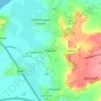 Mapa topográfico Elberton, altitud, relieve
