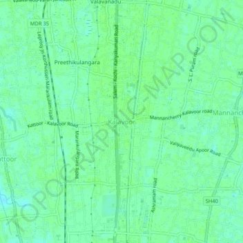 Mapa topográfico Kalavoor, altitud, relieve