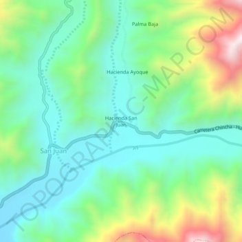 Mapa topográfico Hacienda San Juan, altitud, relieve