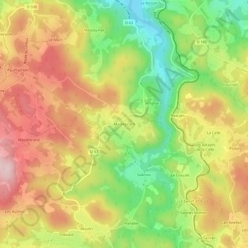 Mapa topográfico Mazelgirard, altitud, relieve