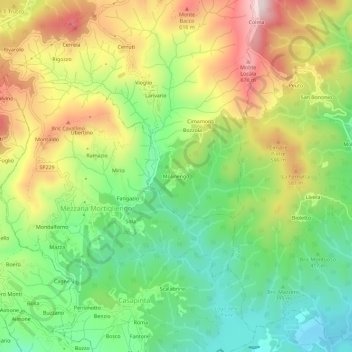 Mapa topográfico Molinengo, altitud, relieve