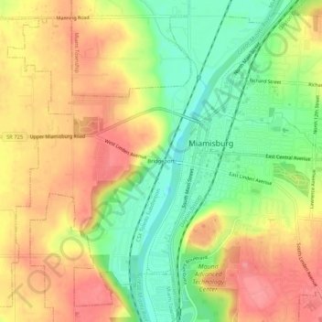 Mapa topográfico Bridgeport, altitud, relieve