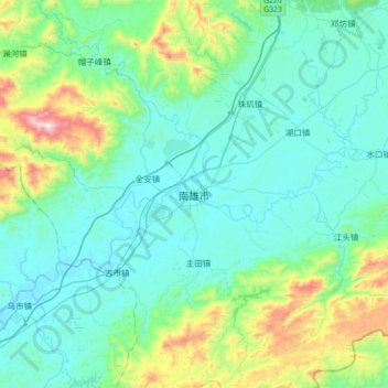 Mapa topográfico 南雄市, altitud, relieve