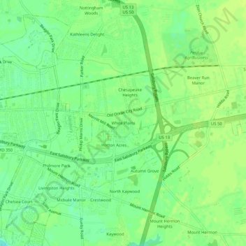 Mapa topográfico White Plains, altitud, relieve