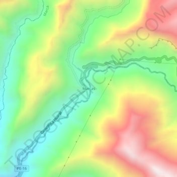 Mapa topográfico Marcas, altitud, relieve