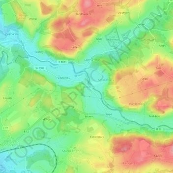 Mapa topográfico Staudach, altitud, relieve
