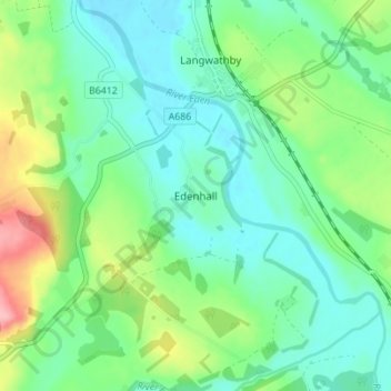 Mapa topográfico Edenhall, altitud, relieve
