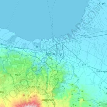 Mapa topográfico Semarang, altitud, relieve
