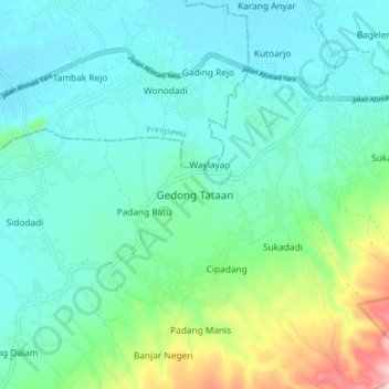 Mapa topográfico Gedong Tataan, altitud, relieve