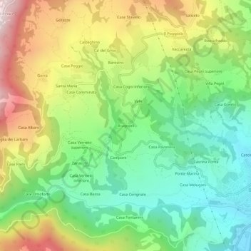 Mapa topográfico Brugnoni, altitud, relieve