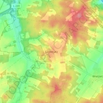 Mapa topográfico Sammatz, altitud, relieve