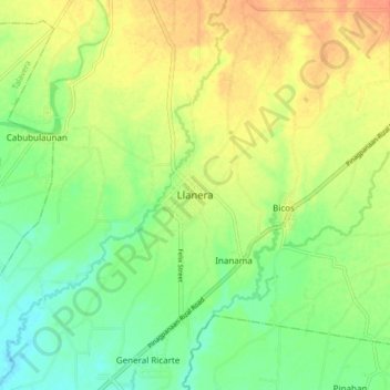 Mapa topográfico Llanera, altitud, relieve