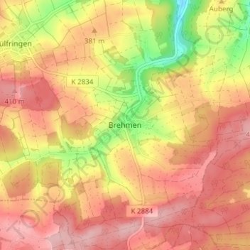 Mapa topográfico Brehmen, altitud, relieve