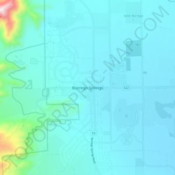 Mapa topográfico Borrego Springs, altitud, relieve
