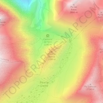 Mapa topográfico Muot la Greina, altitud, relieve