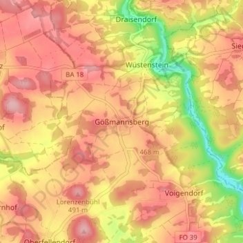 Mapa topográfico Gößmannsberg, altitud, relieve