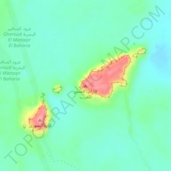 Mapa topográfico قارات قصور العرب, altitud, relieve