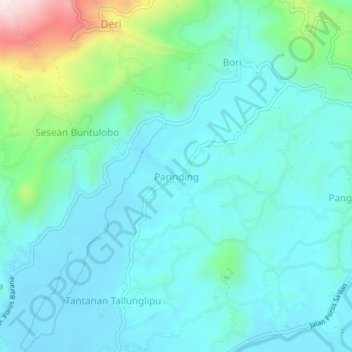 Mapa topográfico Parinding, altitud, relieve