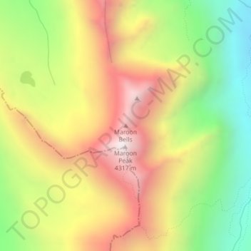 Mapa topográfico Maroon Bells, altitud, relieve
