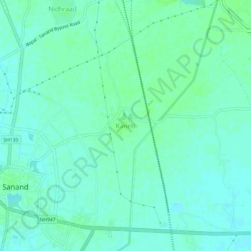 Mapa topográfico Kaneti, altitud, relieve
